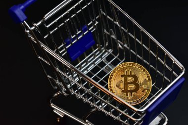 Altın Bitcoin ve alışveriş arabası 