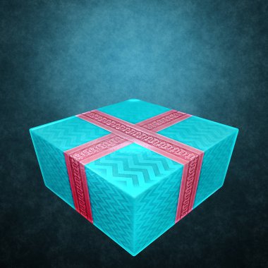 Siyah arka planda kurdeleli mavi hediye kutusu