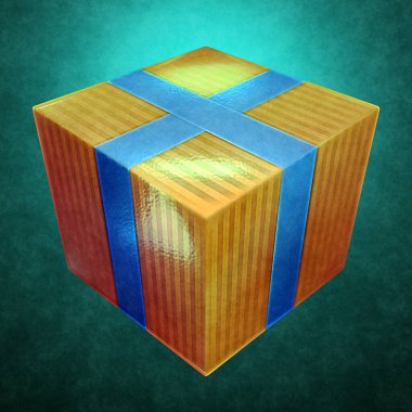 Beyaz arka planda mavi kurdeleli hediye kutusu