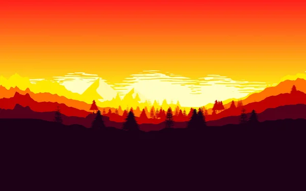 vector illustration of mountains and forest silhouettes