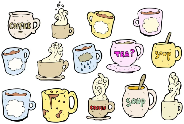 Coffee mugs and tea cups cartoon collection (raster version) — Stock Vector