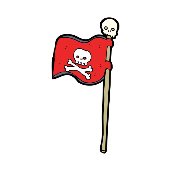 Bandera pirata roja de dibujos animados con cráneo — Vector de stock