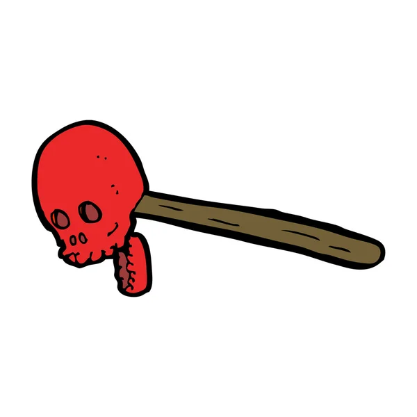 Crâne rouge dessin animé sur bâton — Image vectorielle