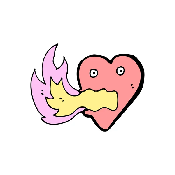Fire breathing heart cartoon — Stockvector