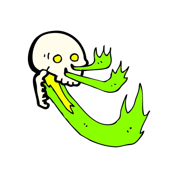 Fuego verde respiración calavera dibujos animados — Vector de stock