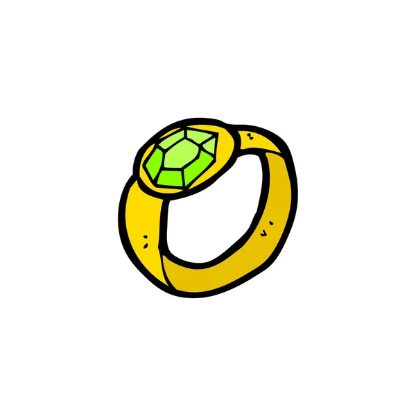 Kreslený žlutý kroužek s zelený drahokam — Stockový vektor