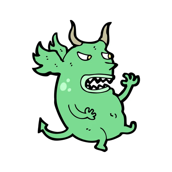 Dibujos animados enojado pequeño diablo verde — Vector de stock