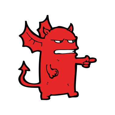 küçük canavar işaret eden karikatür