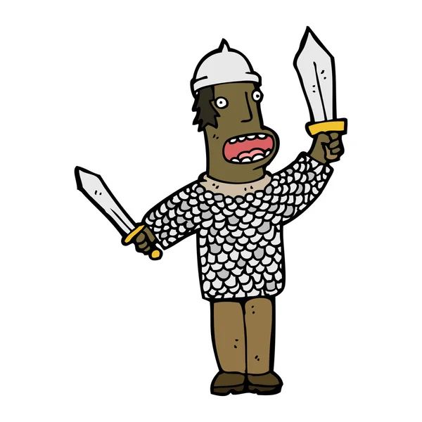 Karikatur mittelalterlicher Krieger mit Schwertern — Stockvektor