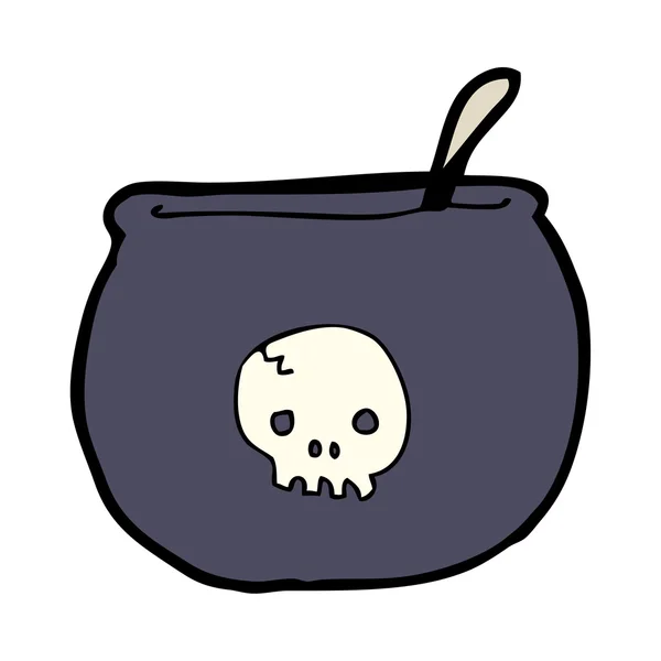 Spooky schedel ketel cartoon — Stockvector