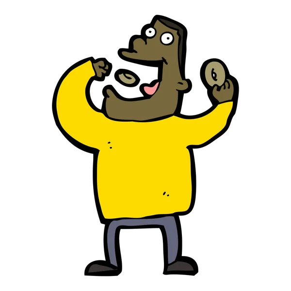 Kreskówka mężczyzna jedzenie pączków — Wektor stockowy