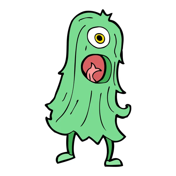 Haarige grüne Monster-Karikatur — Stockvektor