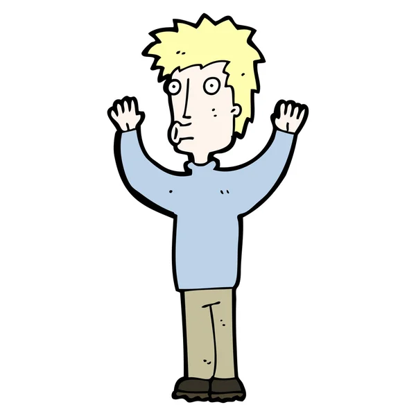Homem dos desenhos animados com as mãos no ar — Vetor de Stock