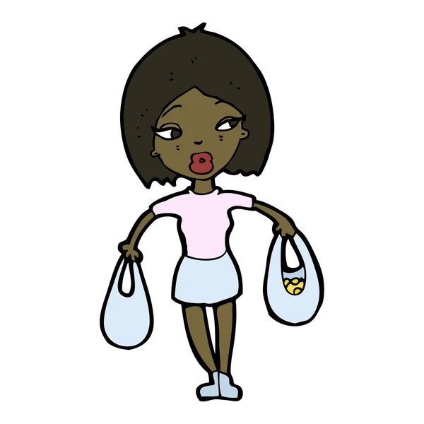 Γυναίκα κινουμένων σχεδίων που μεταφέρουν τσάντες για ψώνια — Διανυσματικό Αρχείο