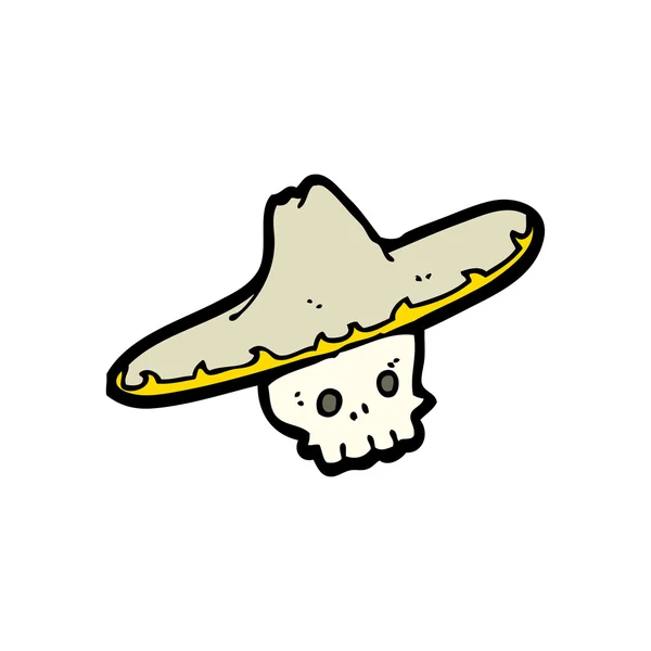 Crâne de bande dessinée portant un chapeau mexicain — Image vectorielle