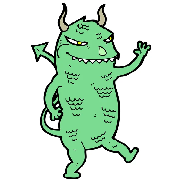 Cartone animato mostro diavolo verde — Vettoriale Stock
