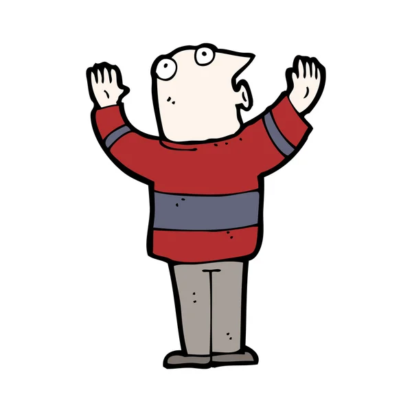 Hombre calvo de dibujos animados con los brazos en el aire — Archivo Imágenes Vectoriales