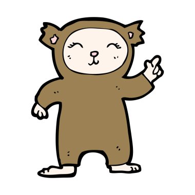 işaret eden çocuk ayı kostümü karikatür