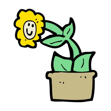 tencerede karikatür çiçek