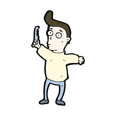 Çizgi filmci saçını tarıyor.