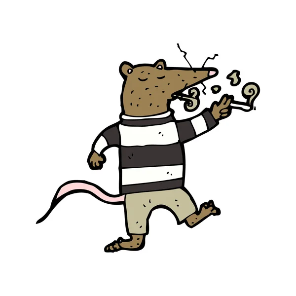 Cartoon rökning råtta i randig topp — Stock vektor