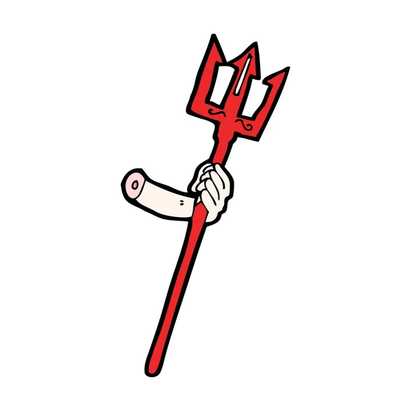 Arm holding devil fork cartoon — Stock Vector