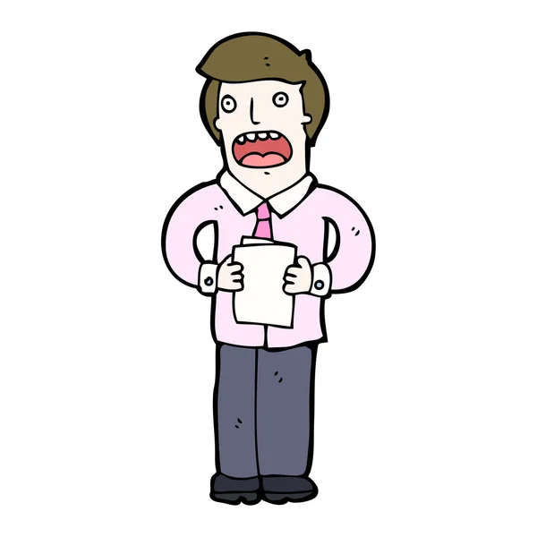 Caricatura hombre leyendo de notas — Vector de stock