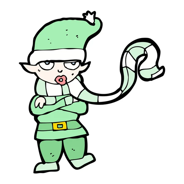 Elfo de Natal feminino frio em um terno verde —  Vetores de Stock
