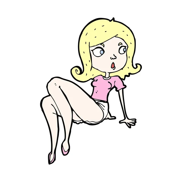 Mooie blonde vrouw cartoon — Stockvector