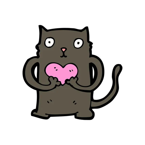 Schwarze Katze mit Herz Karikatur — Stockvektor