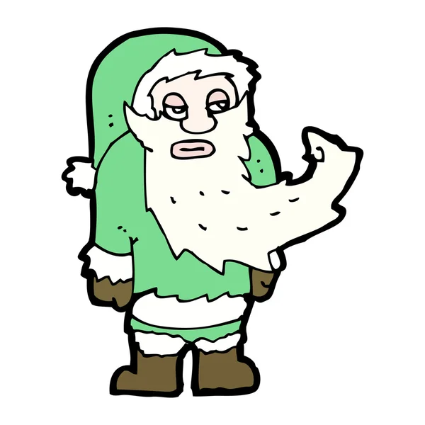 Gelangweilte grüne Weihnachtsmann-Karikatur — Stockvektor