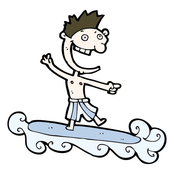 Homem dos desenhos animados desfrutando de surf — Vetor de Stock