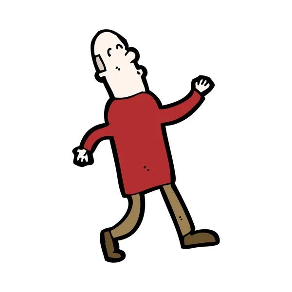 Calvo uomo cartone animato a piedi — Vettoriale Stock
