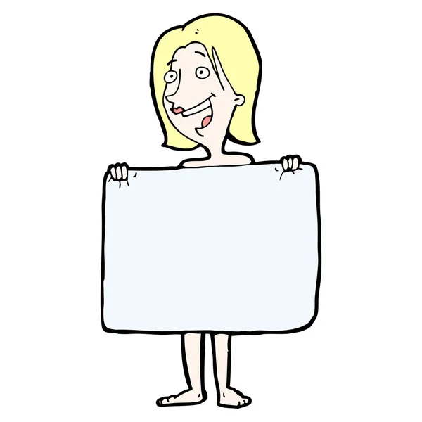 卡通裸体女人用毛巾覆盖自我 — 图库矢量图片