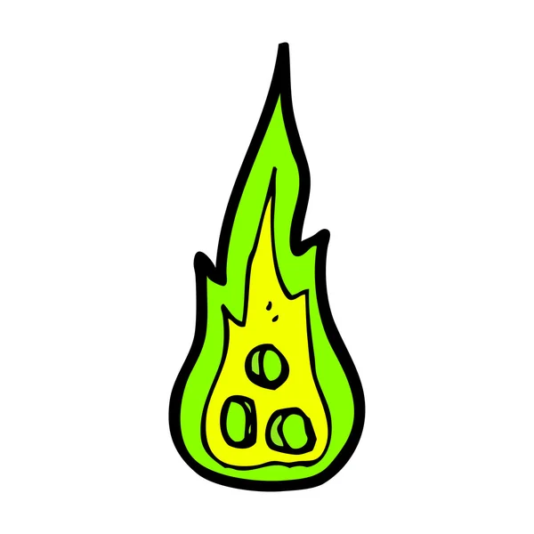 Spooky gröna flamma cartoon — Stock vektor