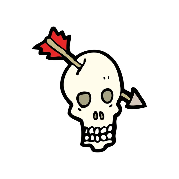 Cartoon skull with arrow through it — Stock Vector