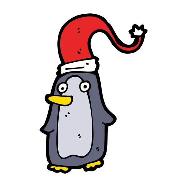 Pingüino de Navidad festivo con un sombrero de Santa — Vector de stock