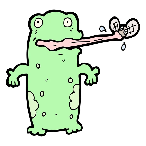 Grenouille attraper mouche dessin animé — Image vectorielle