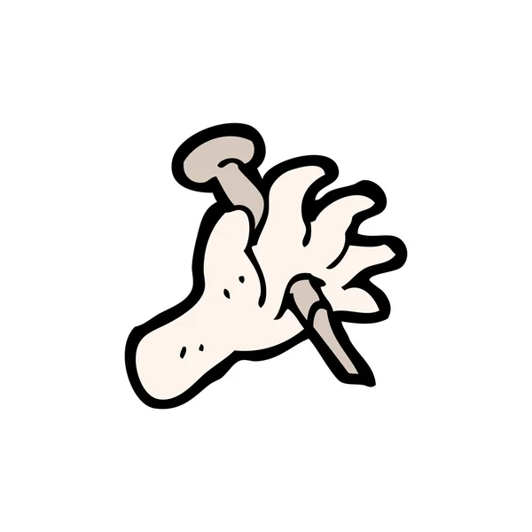 Clou à travers la main dessin animé — Image vectorielle