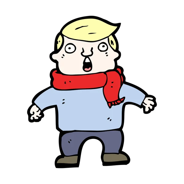 Mann in Schal-Karikatur überrascht — Stockvektor