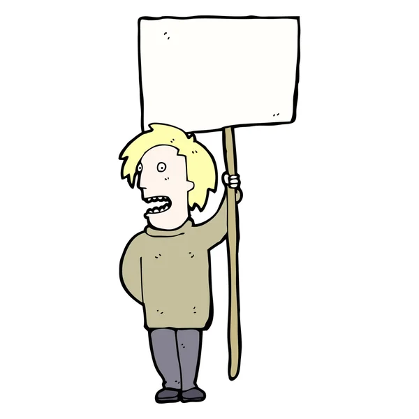 Homem dos desenhos animados com cartaz protestando —  Vetores de Stock