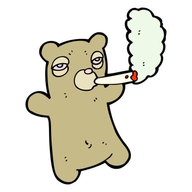 Cartoon teddy bear smoking marijuana clipart