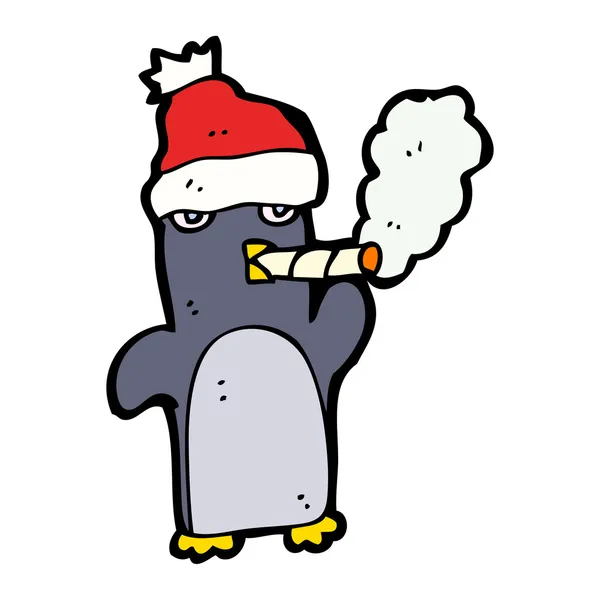 Cartoon festliga xmas pingvin bär en hatt royalty fri vektor clipart — Stock vektor
