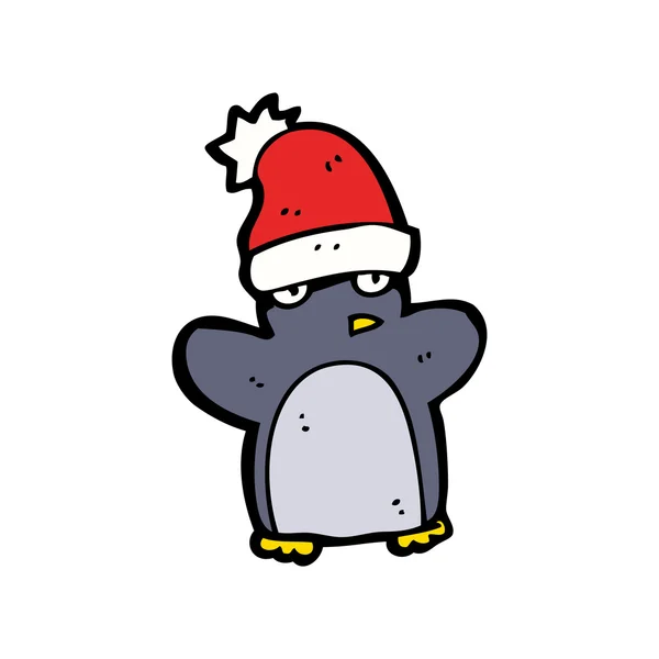 Cartoon Festive Xmas Penguin Wearing A Hat Royalty Free Vector Clipart — Stock Vector