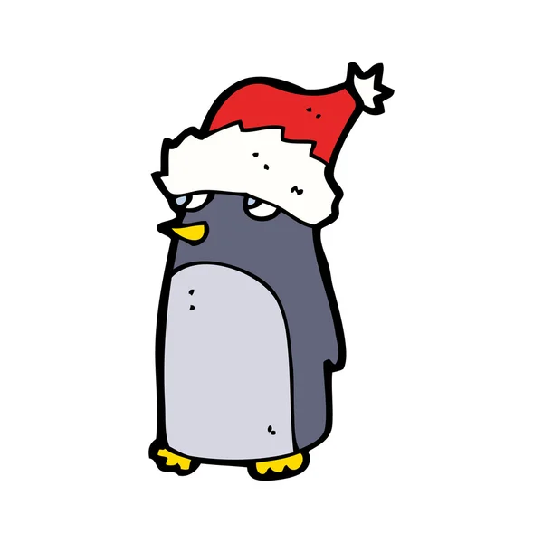 Cartoon Festive Xmas Penguin Wearing A Hat Royalty Free Vector Clipart — Stock Vector