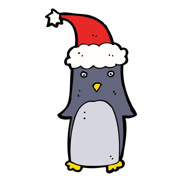 Cartoon festif pingouin de Noël portant un chapeau Clipart vectoriel gratuit de redevance — Image vectorielle