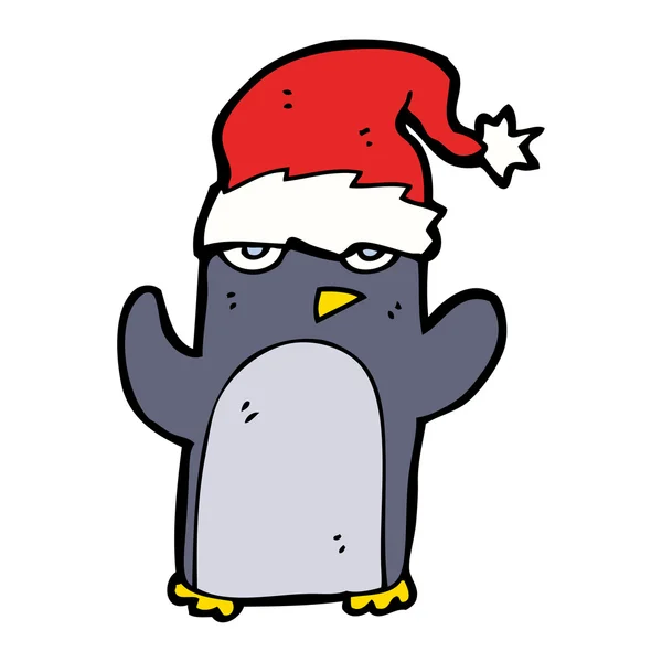 Kreskówka świąteczne Boże Narodzenie Pingwin sobie kapelusz honorarium wolna wektor clipart — Wektor stockowy