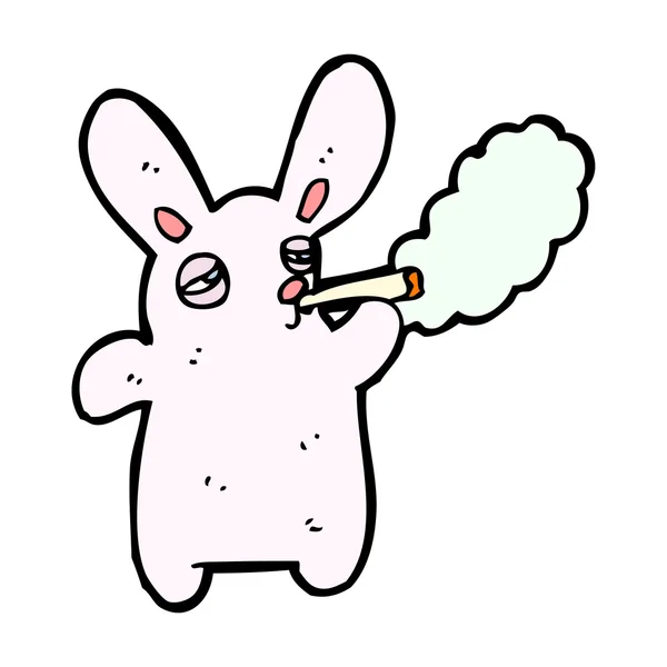 Lapin rose fumer cigarette dessin animé — Image vectorielle