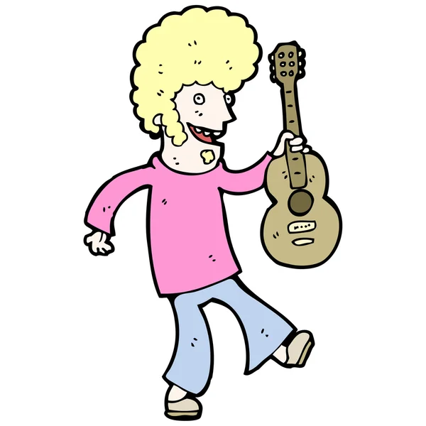 Hippie guitarrista desenho animado — Vetor de Stock