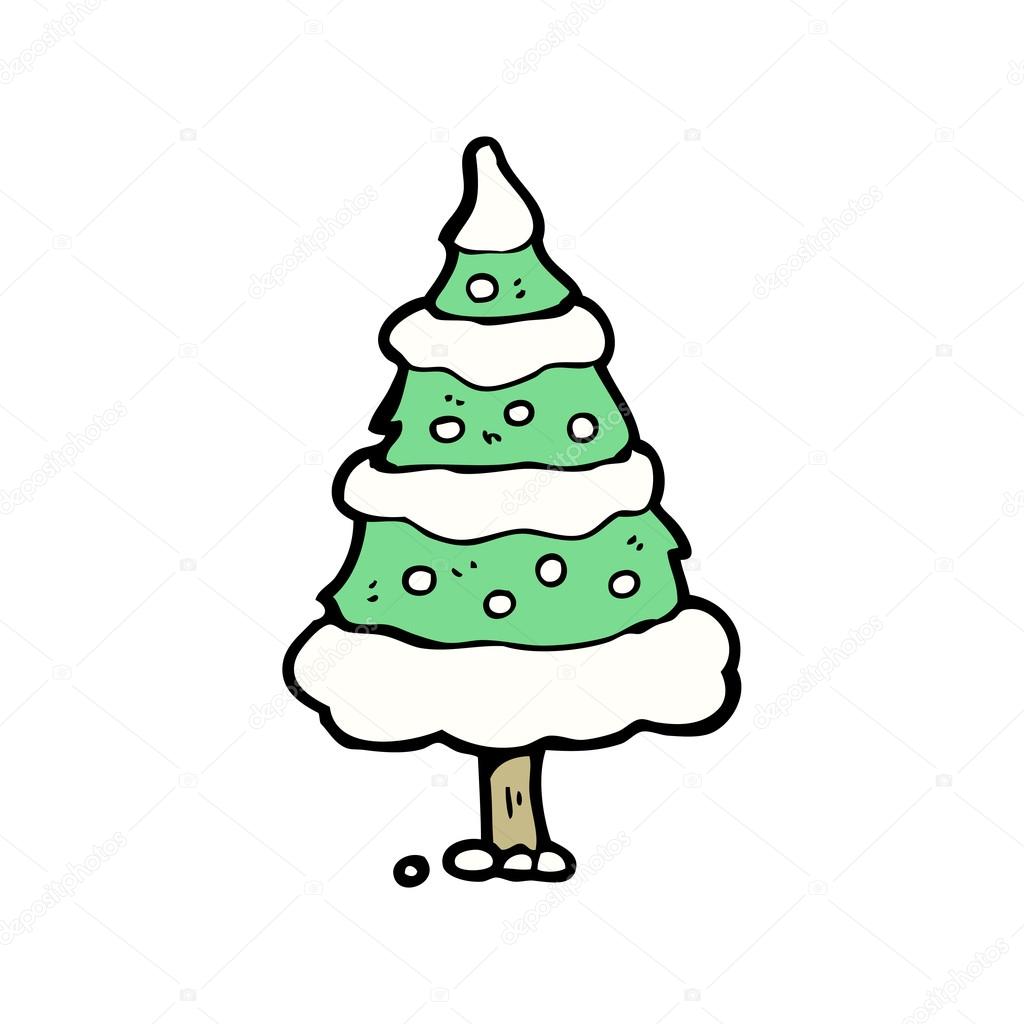 Snow covered christmas tree cartoon Stock Illustration by